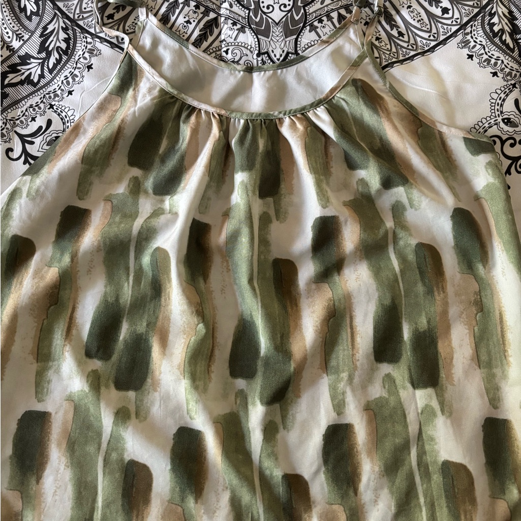 Shein Green And Brown Patterned Tank Top
